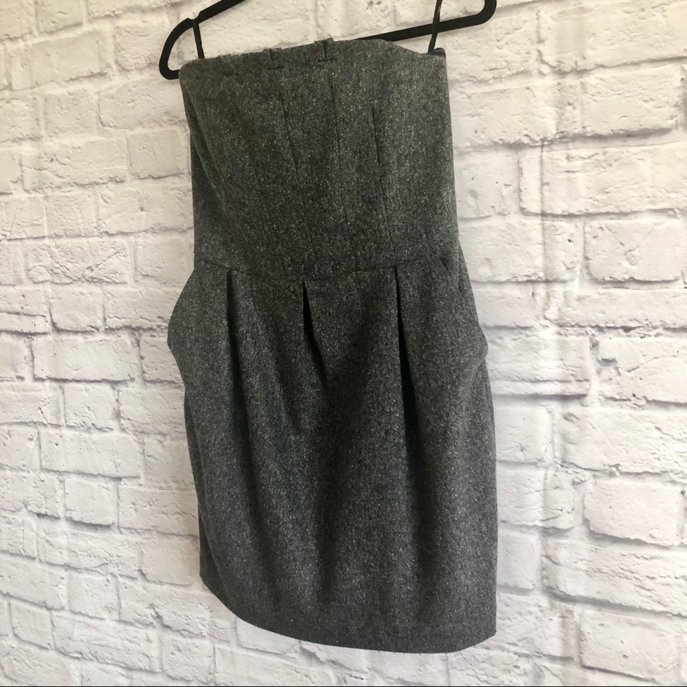 7 For All Mankind Gray Wool Strapless Mini Dress - Picture 2 of 8